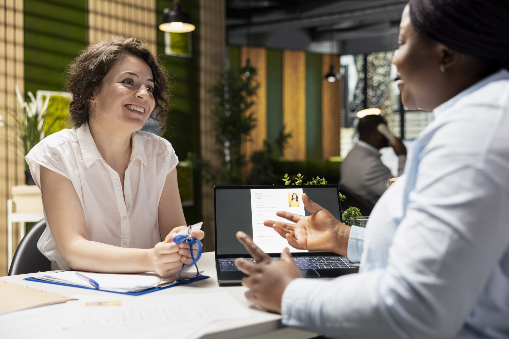 A candidate at an interview